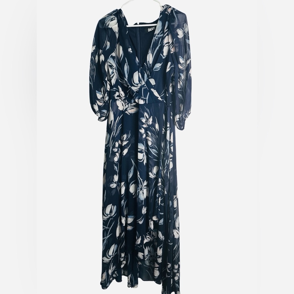 DKNY Long Sleeve Dress in Navy and White Floral